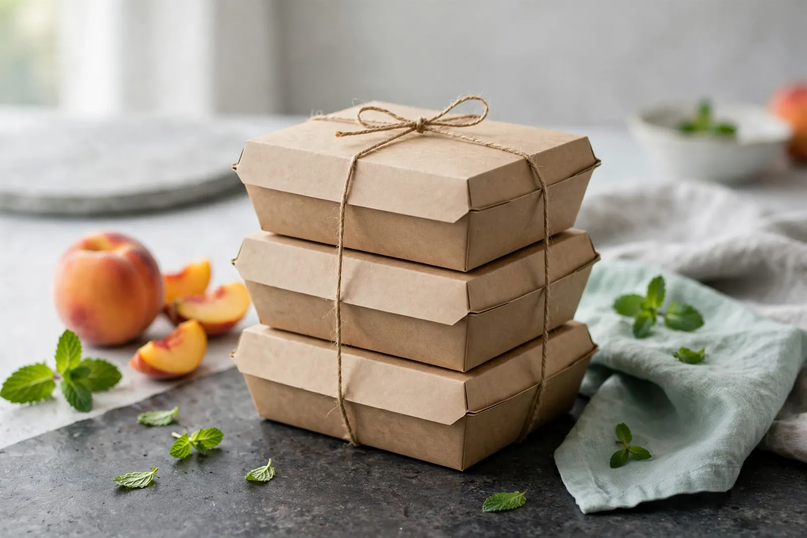 A stack of takeaway lunch boxes