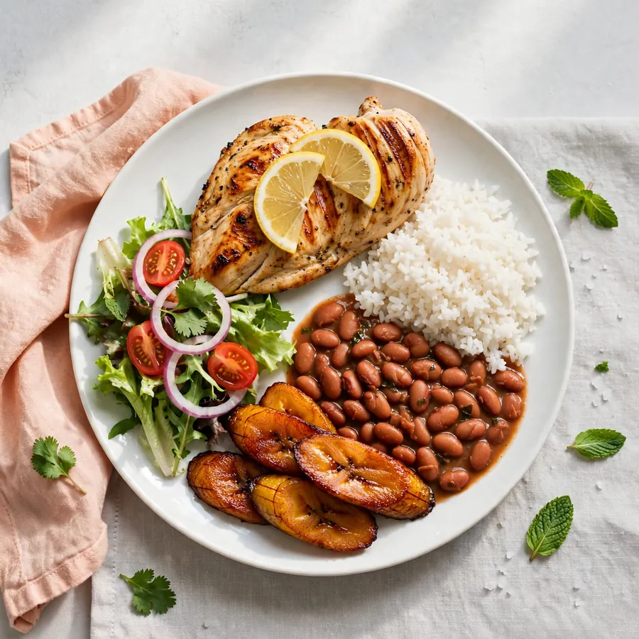 Grilled chicken breast lunch plate