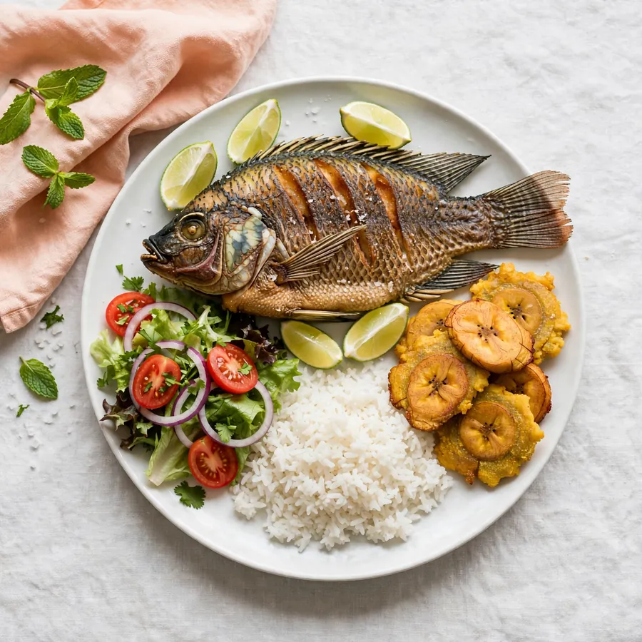 Fried tilapia lunch plate