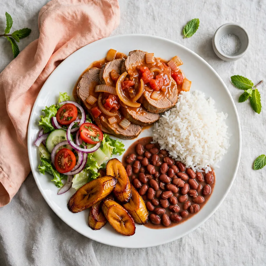 Pork loin in sauce lunch plate